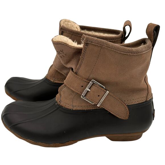Sperry Top-Sider Ripwater Faux Fur Rubber Brown Leather Rain Boots Size 9 - Picture 4 of 8